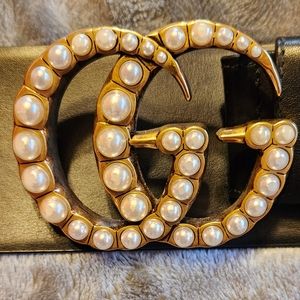 Authentic Gucci leather belt with pearls